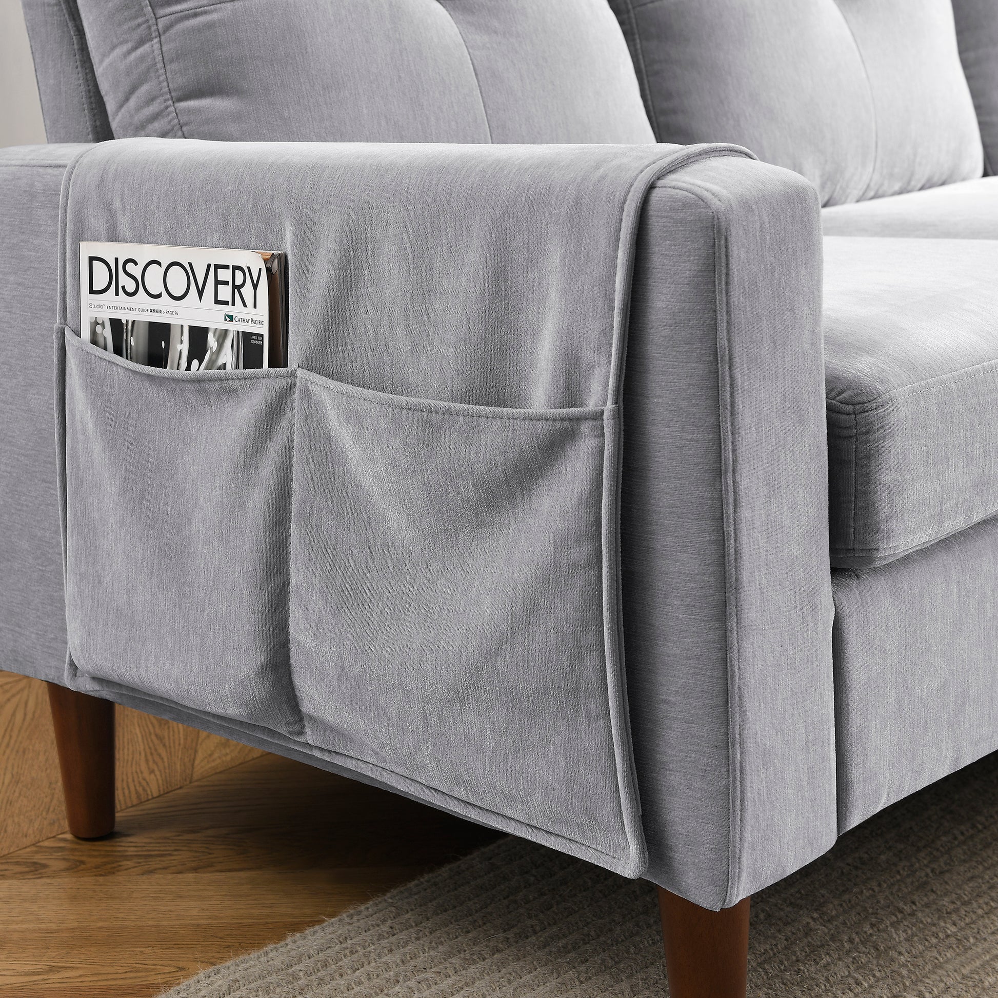 3 Seats L-shape Convertible Sectional Sofa with Removable Cushions and Pocket- Grey_14