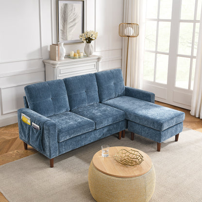 3 Seats L-shape Convertible Sectional Sofa with Removable Cushions and Pocket- Navy_2