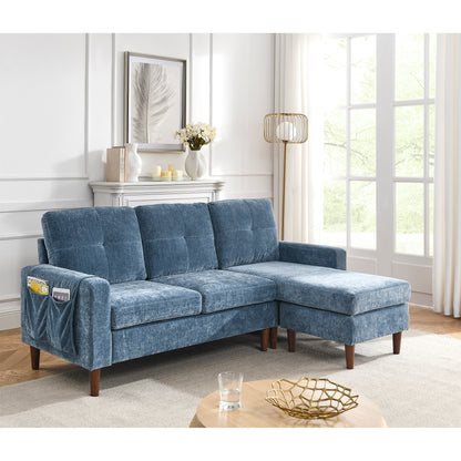3 Seats L-shape Convertible Sectional Sofa with Removable Cushions and Pocket- Navy_1