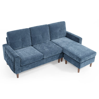3 Seats L-shape Convertible Sectional Sofa with Removable Cushions and Pocket- Navy_7