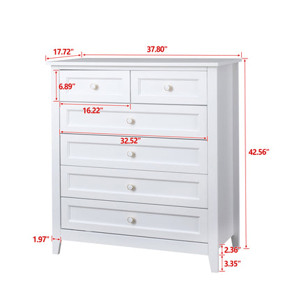 2 Small+4 Large Drawers Solid Wood Free Standing Dresser for Bedroom- White_4