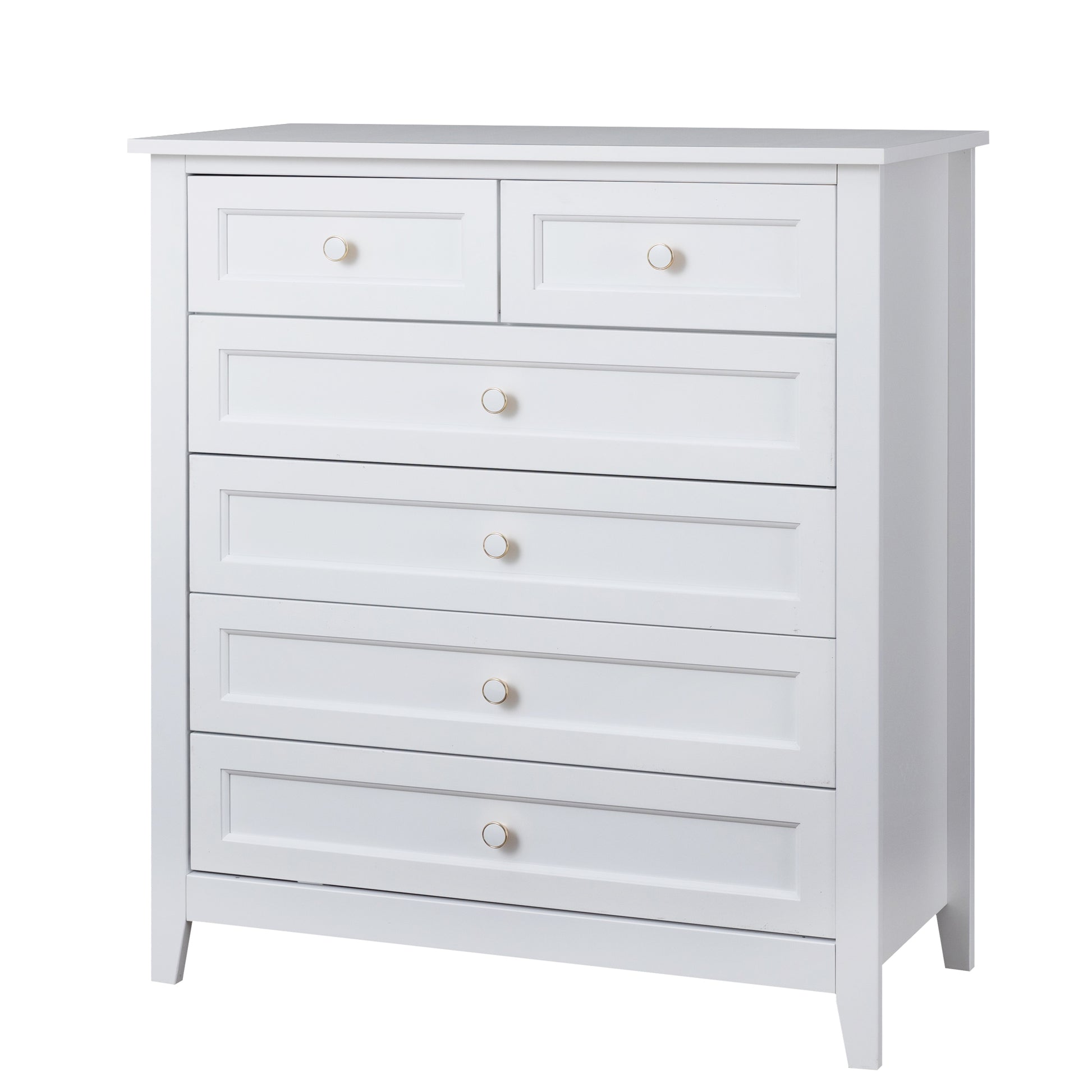 2 Small+4 Large Drawers Solid Wood Free Standing Dresser for Bedroom- White_8