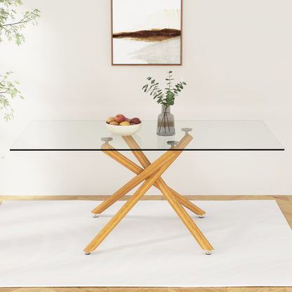 6-8 Seater Modern Kitchen Dining Table Rectangular Glass Table Top with Metal Legs_1