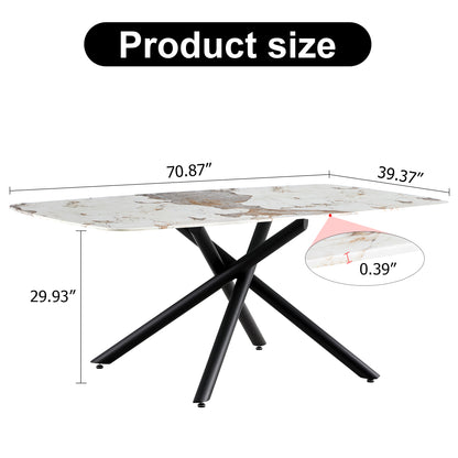 6-8 Seater Modern Kitchen Dining Table Rectangular Marble Glass Table Top with Metal Legs_25