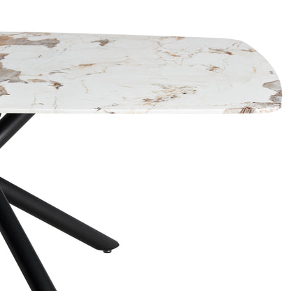 6-8 Seater Modern Kitchen Dining Table Rectangular Marble Glass Table Top with Metal Legs_13