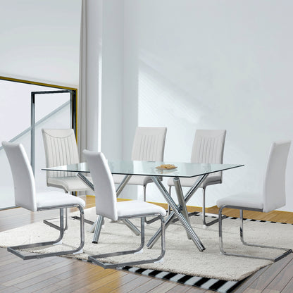 6-8 Seater Modern Kitchen Dining Table Rectangular Glass Table Top with Silver Metal Legs_8