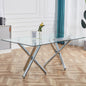 6-8 Seater Modern Kitchen Dining Table Rectangular Glass Table Top with Silver Metal Legs_1