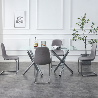 6-8 Seater Modern Kitchen Dining Table Rectangular Glass Table Top with Silver Metal Legs_11
