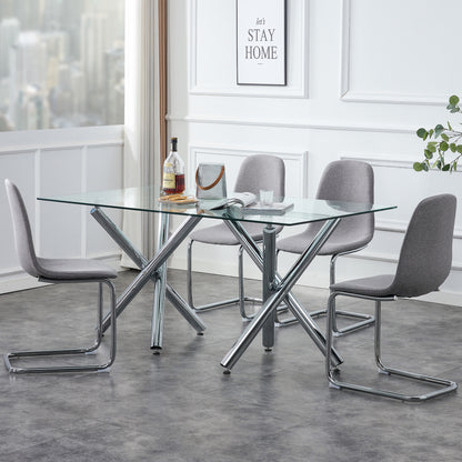 6-8 Seater Modern Kitchen Dining Table Rectangular Glass Table Top with Silver Metal Legs_10