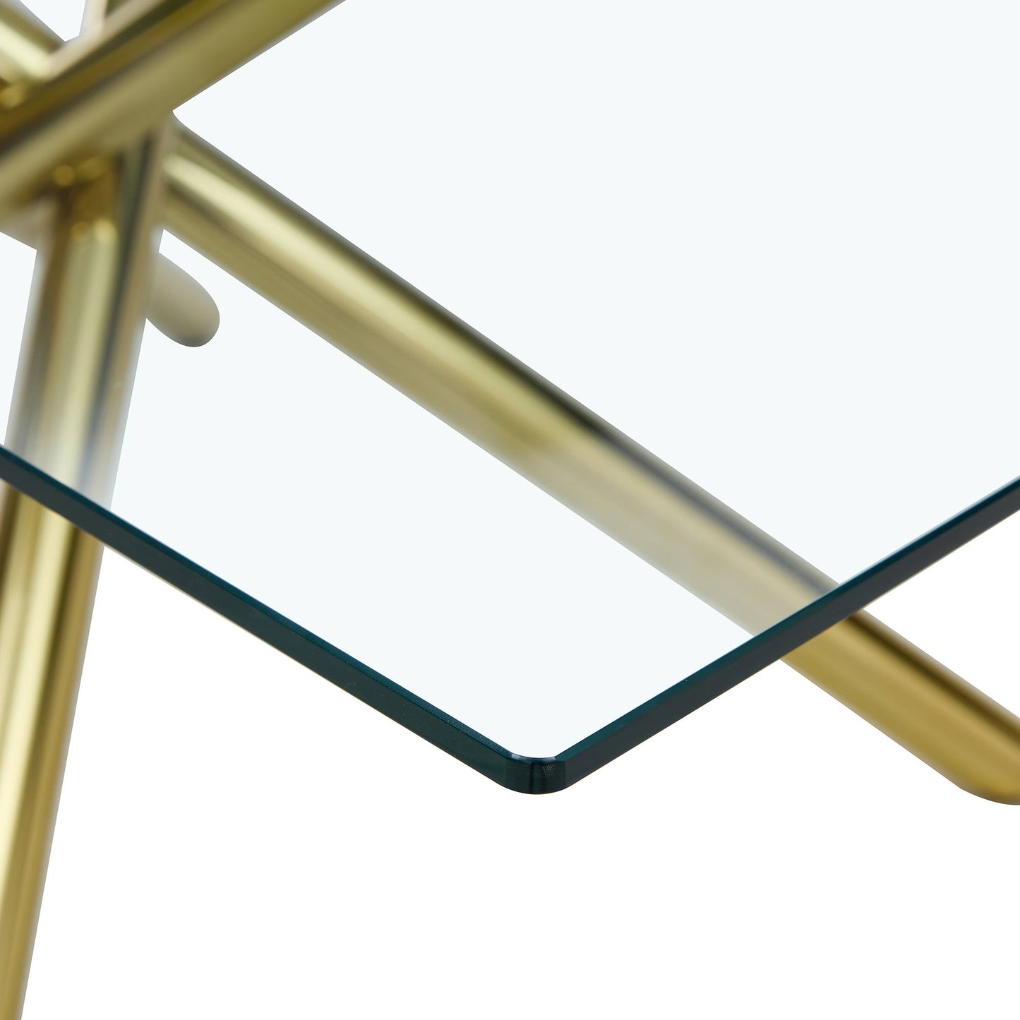 6-8 Seater Modern Rectangular Tempered Glass Table Top with Golden Plated Single Legs_8