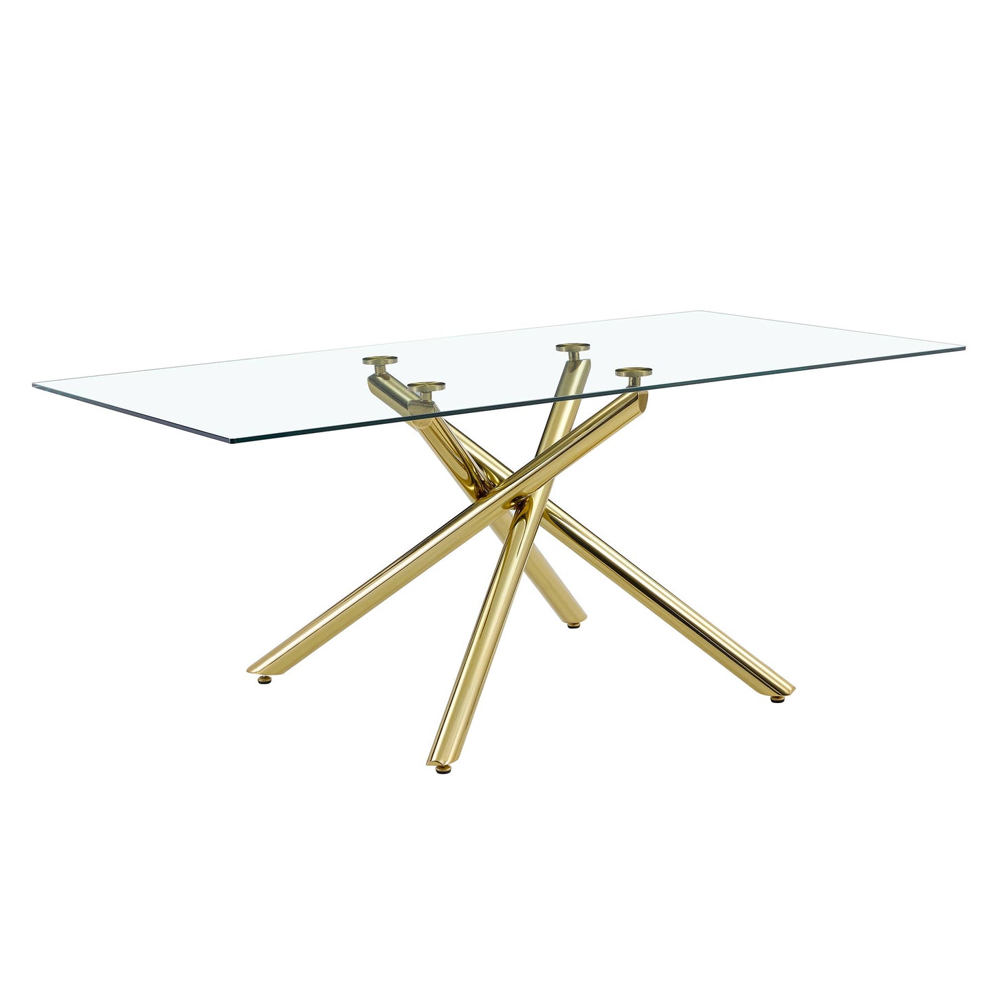 6-8 Seater Modern Rectangular Tempered Glass Table Top with Golden Plated Single Legs_9