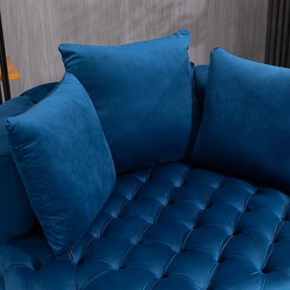 Tufted Upholstered Classical Living Room Barrel Accent Chair with Pillows- Blue_12