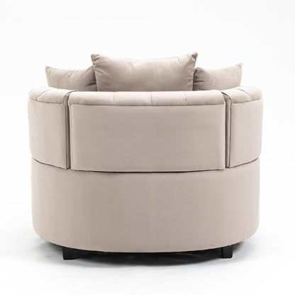 Tufted Upholstered Classical Living Room Barrel Accent Chair with Pillows- Khaki_6