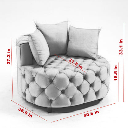 Tufted Upholstered Classical Living Room Barrel Accent Chair with Pillows- Khaki_7