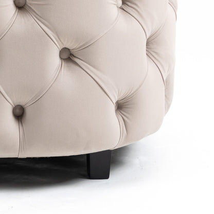 Tufted Upholstered Classical Living Room Barrel Accent Chair with Pillows- Khaki_8