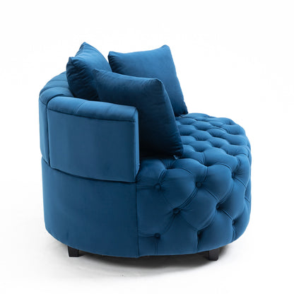 Tufted Upholstered Classical Living Room Barrel Accent Chair with Pillows- Blue_4
