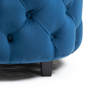 Tufted Upholstered Classical Living Room Barrel Accent Chair with Pillows- Blue_8