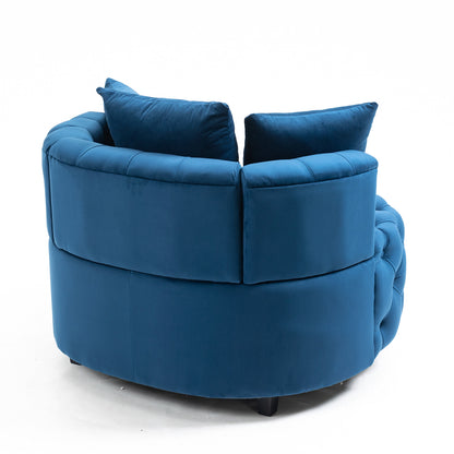 Tufted Upholstered Classical Living Room Barrel Accent Chair with Pillows- Blue_5