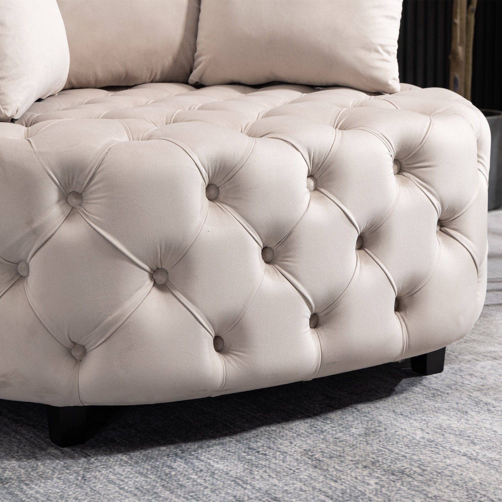 Tufted Upholstered Classical Living Room Barrel Accent Chair with Pillows- Khaki_13