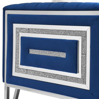 Sofa Chair with Mirrored Side Trim with Faux Diamonds and Stainless Steel Legs- Blue_6