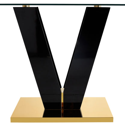 6-8 Seater Modern Minimalist 0.4" Tempered Glass Tabletop and V-Shaped Slab Legs_9