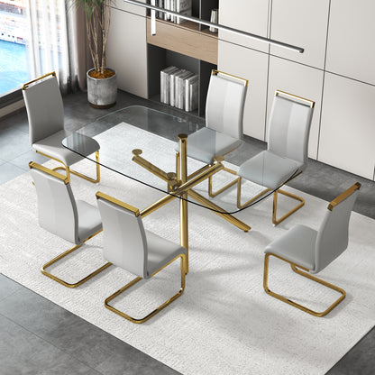6-8 Seater Modern Rectangular Tempered Glass Table Top with Chrome Plated Single Legs_8