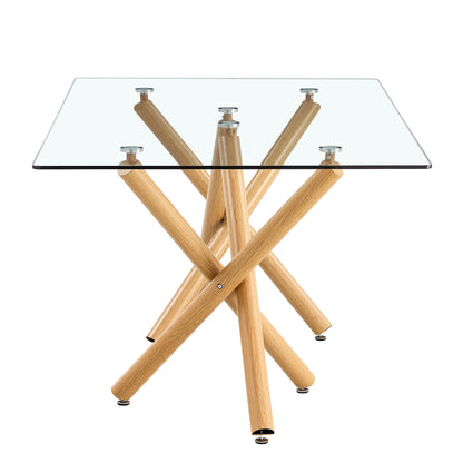 6-8 Seater Modern Kitchen Dining Table Rectangular Transparent Table Top with Wooden Metal Leg_18