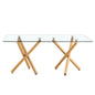 6-8 Seater Modern Kitchen Dining Table Rectangular Transparent Table Top with Wooden Metal Leg_19