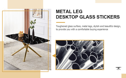 Large modern minimalist rectangular dining table with 0.39 "imitation marble black tabletop and golden metal legs, for Kitchen Dining Living Meeting Room Banquet hall 1537_10
