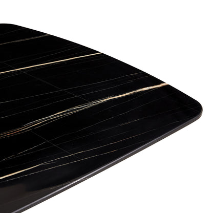 6-8 Seater Modern Kitchen Dining Table Rectangular Black Marble Table Top with Gold Metal Legs_22