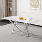 6-8 Seater Modern Kitchen Dining Table Rectangular Marble Glass Table Top with Silver Metal Legs_0