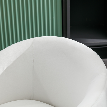 Velvet Fabric Swivel Accent Armchair Plain Barrel Chair With Black Metal Ring- White_9
