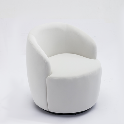 Velvet Fabric Swivel Accent Armchair Plain Barrel Chair With Black Metal Ring- White_10