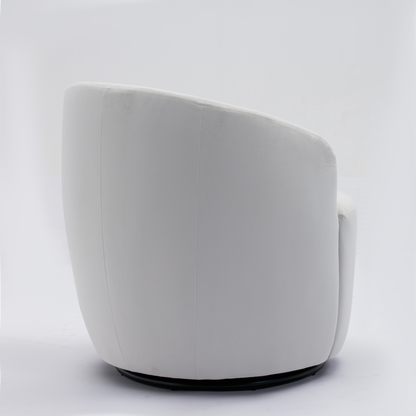 Velvet Fabric Swivel Accent Armchair Plain Barrel Chair With Black Metal Ring- White_11