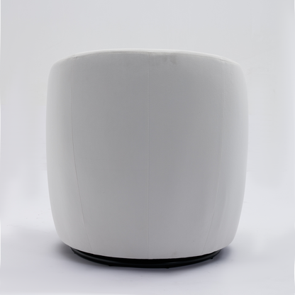 Velvet Fabric Swivel Accent Armchair Plain Barrel Chair With Black Metal Ring- White_12