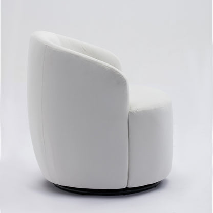 Velvet Fabric Swivel Accent Armchair Plain Barrel Chair With Black Metal Ring- White_15