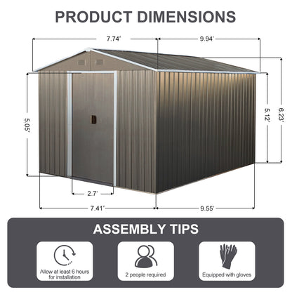 8x10ft Strong and Sturdy Outdoor Metal Storage Shed with Metal Floor Frame-Gray_4