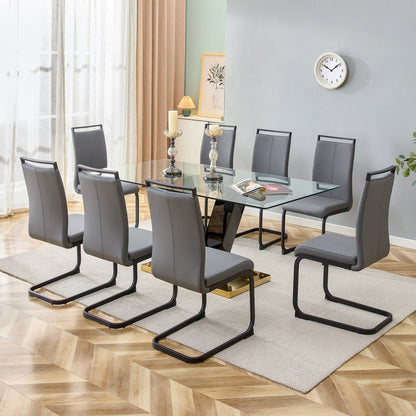 6-8 Seater Modern Minimalist 0.4" Tempered Glass Tabletop and V-Shaped Slab Legs- Black, Gold_3