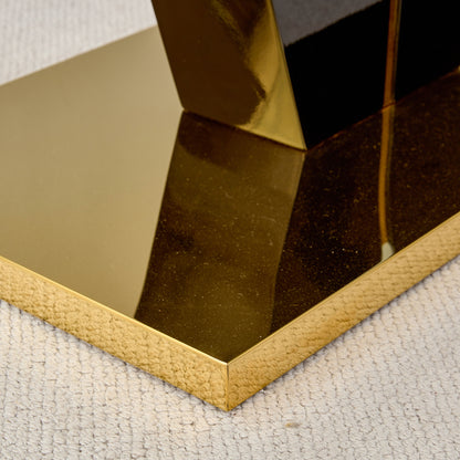 6-8 Seater Modern Minimalist 0.4" Tempered Glass Tabletop and V-Shaped Slab Legs- Black, Gold_9