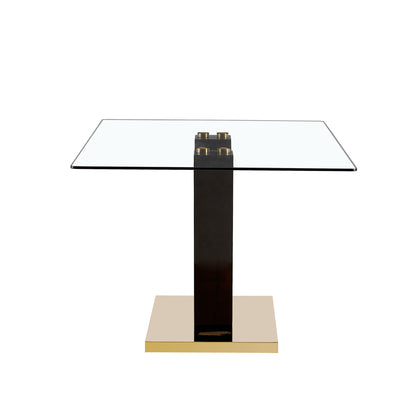 6-8 Seater Modern Minimalist 0.4" Tempered Glass Tabletop and V-Shaped Slab Legs- Black, Gold_19