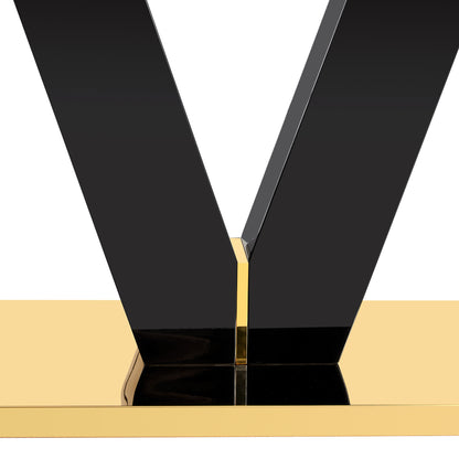 6-8 Seater Modern Minimalist 0.4" Tempered Glass Tabletop and V-Shaped Slab Legs- Black, Gold_15