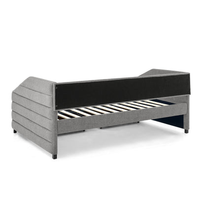Full Size Daybed with Two Drawers Trundle Upholstered Tufted Sofa Bed- Grey_6