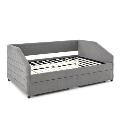 Full Size Daybed with Two Drawers Trundle Upholstered Tufted Sofa Bed- Grey_8