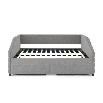 Full Size Daybed with Two Drawers Trundle Upholstered Tufted Sofa Bed- Grey_10