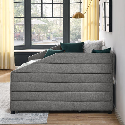 Full Size Daybed with Two Drawers Trundle Upholstered Tufted Sofa Bed- Grey_12