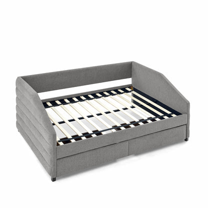 Full Size Daybed with Two Drawers Trundle Upholstered Tufted Sofa Bed- Grey_5