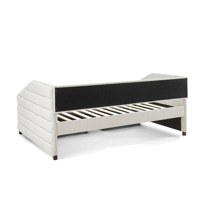 Full Size Daybed with Two Drawers Trundle Upholstered Tufted Sofa Bed- Beige_12