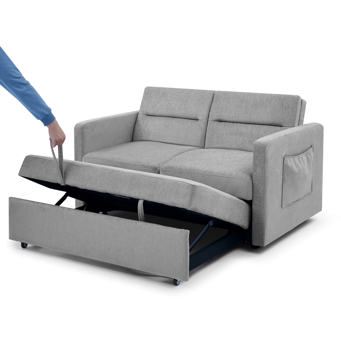 Upholstered Sleeper Sofa Bed with Adjustable Backrest and Foam Cushion- Grey_12