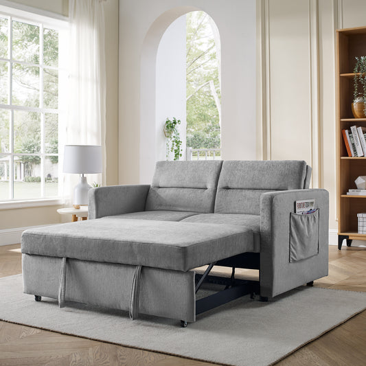 Upholstered Sleeper Sofa Bed with Adjustable Backrest and Foam Cushion- Grey_0