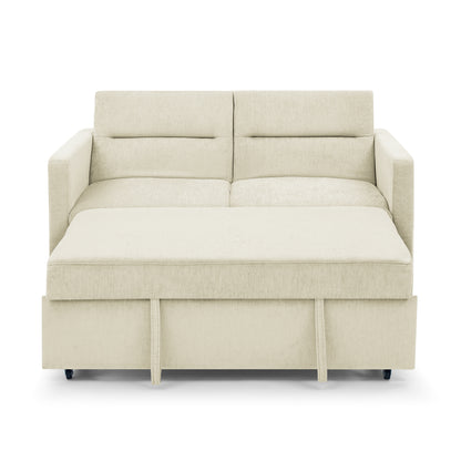 Upholstered Sleeper Velvet Sofa Bed with Adjustable Backrest and Foam Cushion- Beige_3
